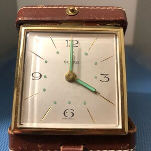 Solar Vintage Travel Alarm Clock - White & Gold with Mint Hands